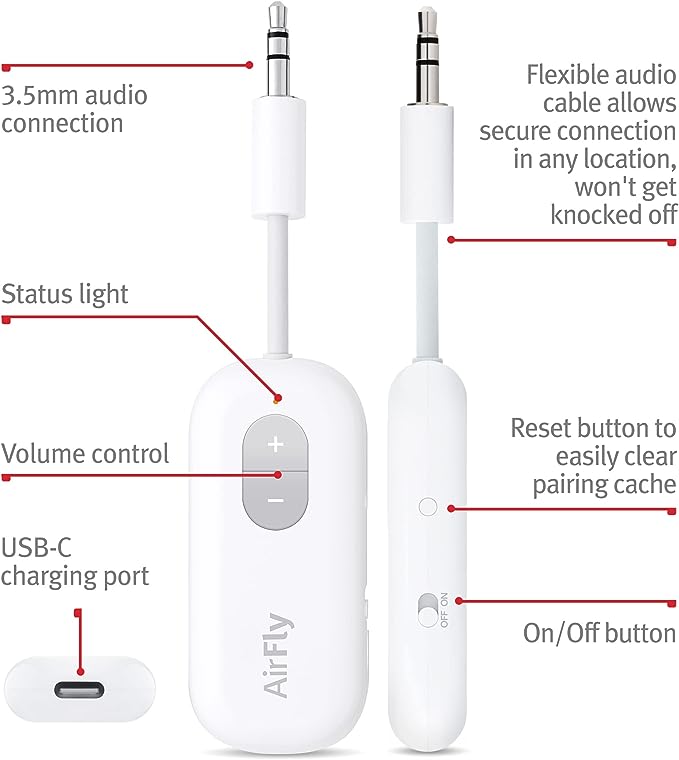 Airfly SE - Bluetooth Wireless Audio Transmitter for AirPods/Wireless or Noise-Cancelling Headphones