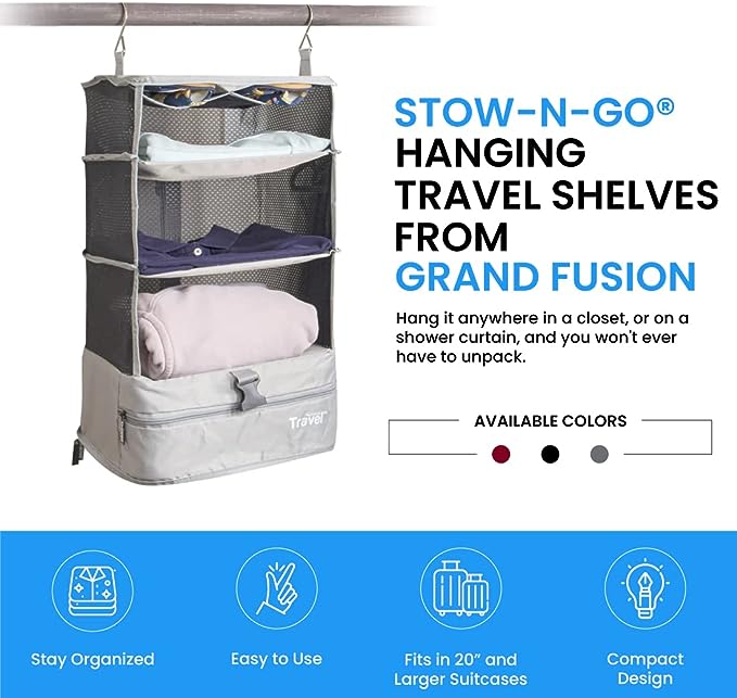 Light Gray Small Stow N Go Hanging Travel Shelves