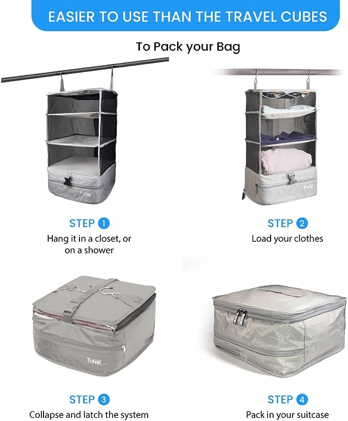 Light Gray Small Stow N Go Hanging Travel Shelves