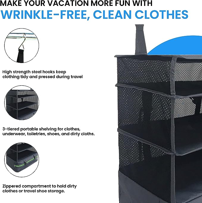 Dark Gray Large Stow N Go Hanging Travel Shelves