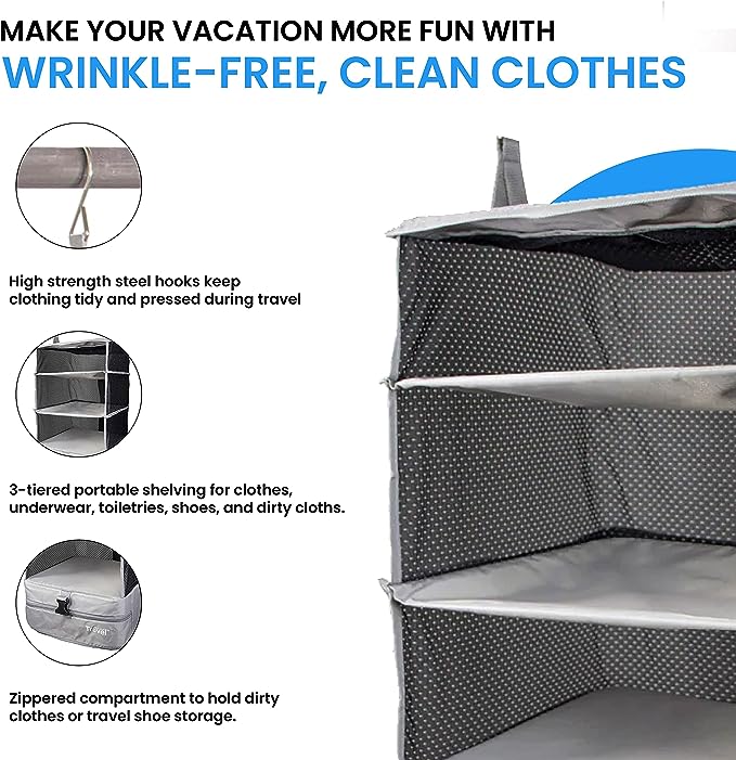Light Gray Small Stow N Go Hanging Travel Shelves