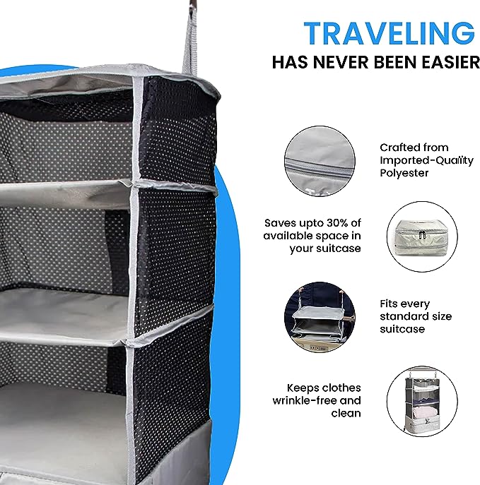Light Gray Small Stow N Go Hanging Travel Shelves