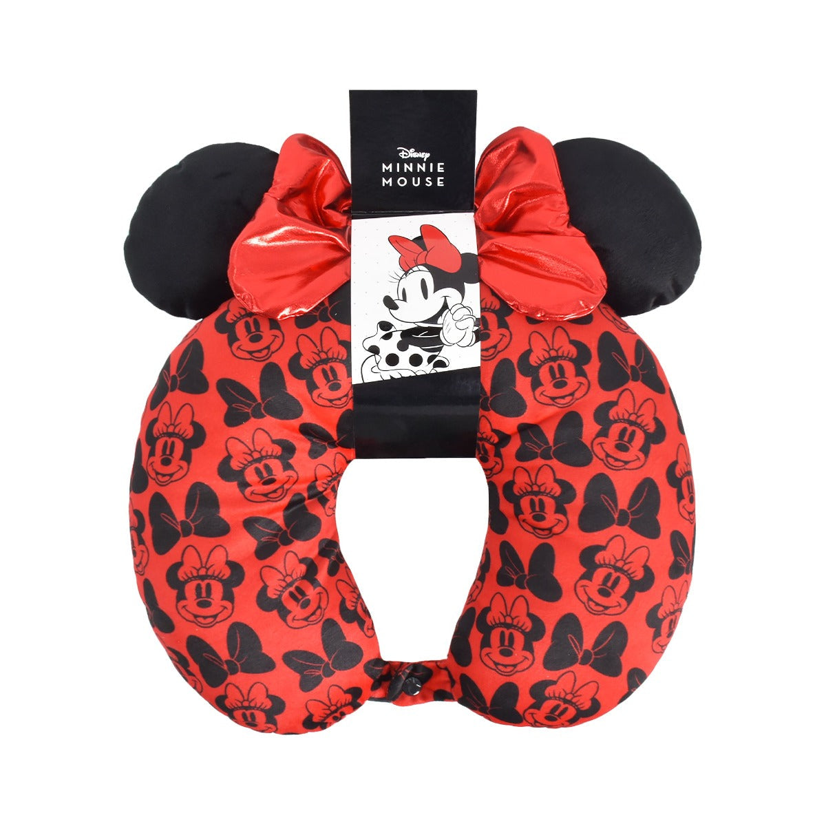 Disney Minnie Mouse - Almohada de viaje para el cuello, color rojo, orejas 3D y lazo