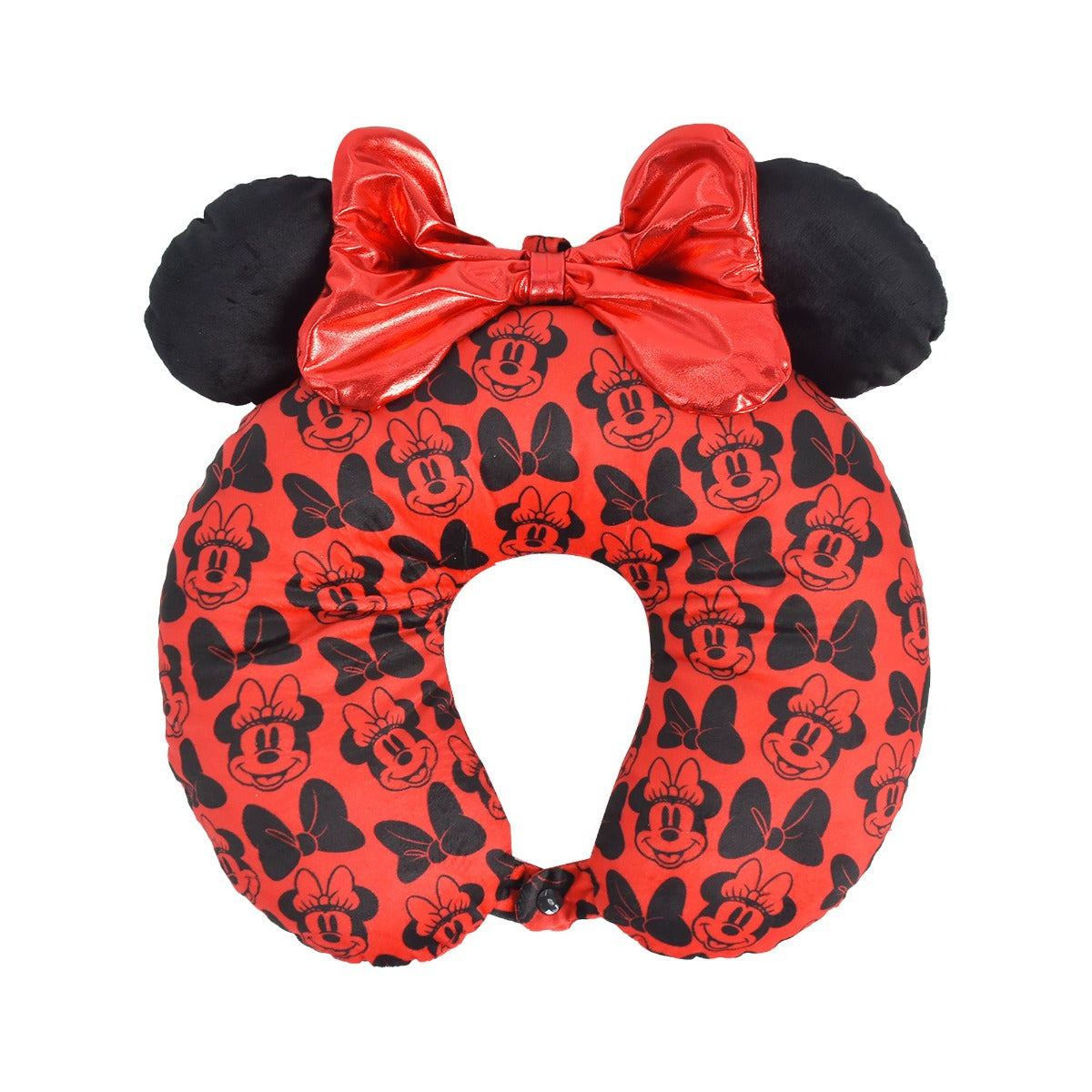 Disney Minnie Mouse - Almohada de viaje para el cuello, color rojo, orejas 3D y lazo