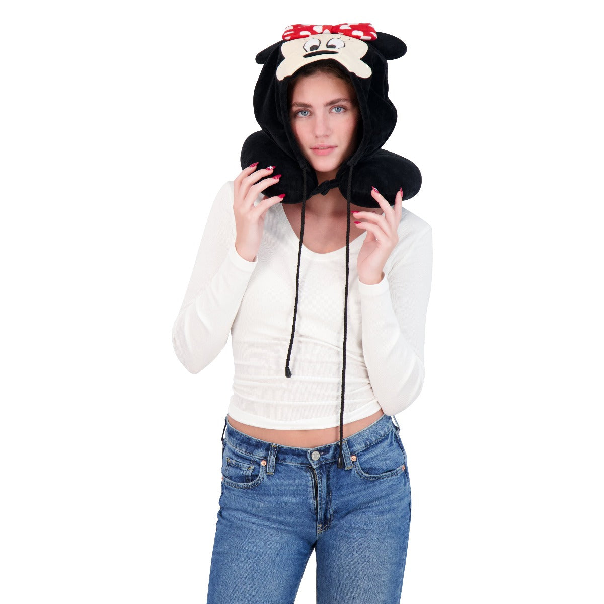 Disney Minnie Mouse - Sudadera con capucha para el cuello, color negro